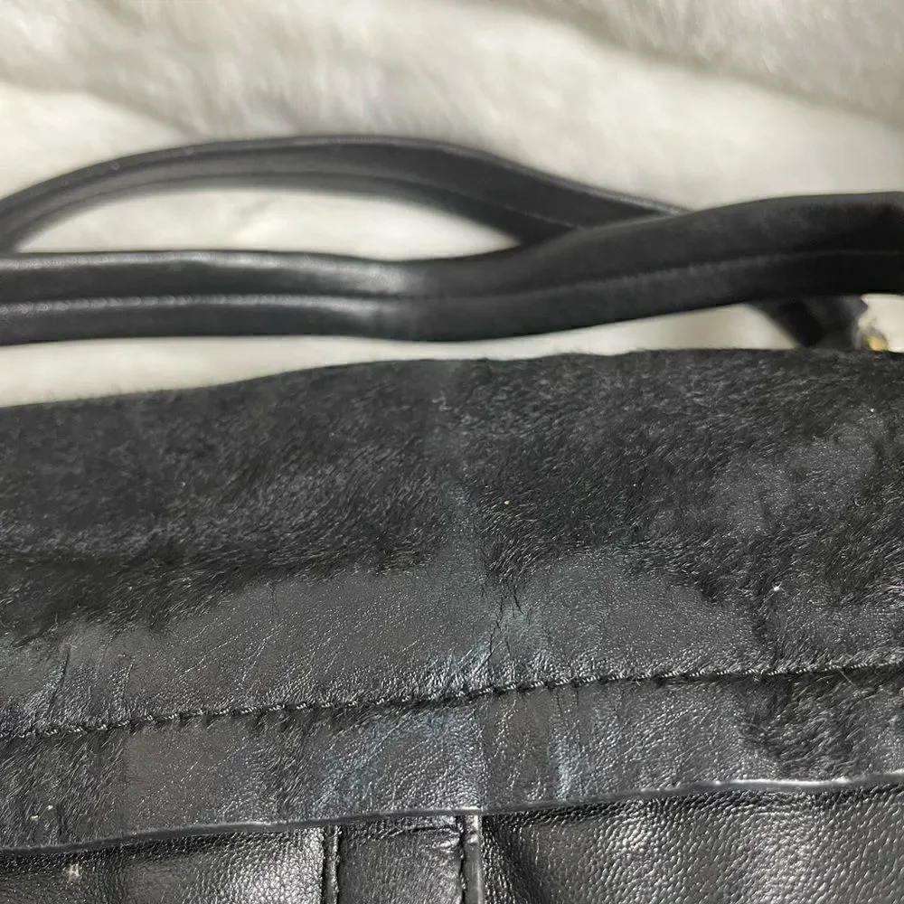 Vince Camuto black soft leather &calf hair Satchel/crossbody bag gold tone studs